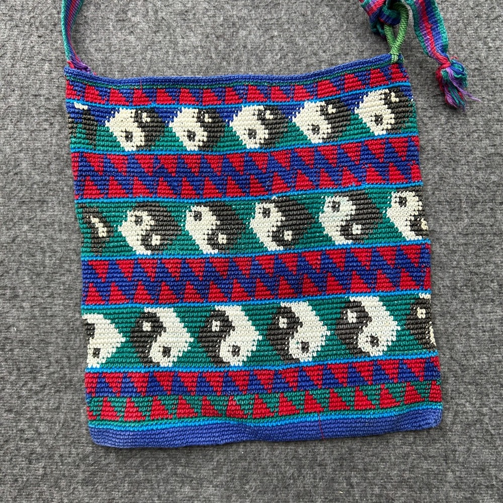 Guatemalan Handmade Knit Crochet Bag Purse Vintage y2k 90s Yin Yang - Picture 8 of 11
